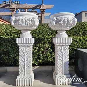  » Hand Carved White Marble Planter Outdoor High Quality Decor for Sale MOKK-935