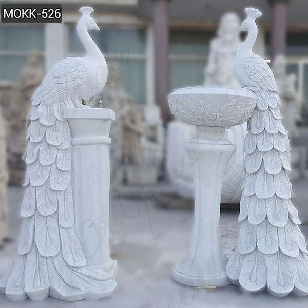 Hot Sale Natural Stone White Marble Peacock Flowerpot for Garden MOKK-526