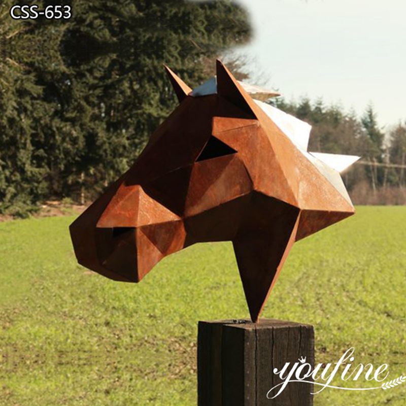 Corten Steel Geometric Horse Sculpture Modern Metal Decor for Sale CSS-653