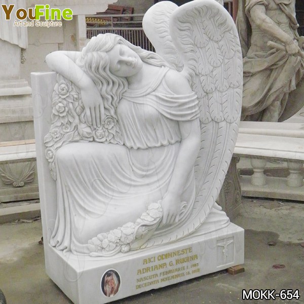  » Hand Carved Marble Upright Angel Headstone with Roses for Sale MOKK-654 Featured Image