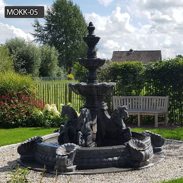 Natural Black Marble Fountain with Horse Statue for Home MOKK-05