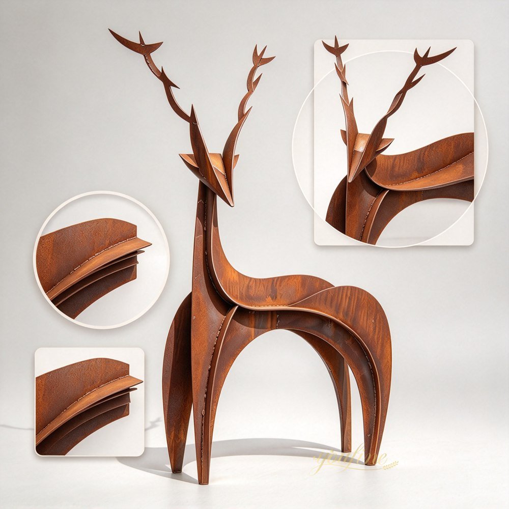 Abstract Corten Steel Deer Sculpture Details