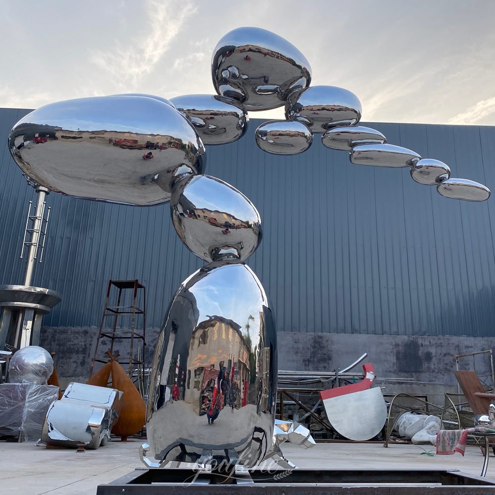 Abstract Flowing Pebble Stainless Steel Art Installation