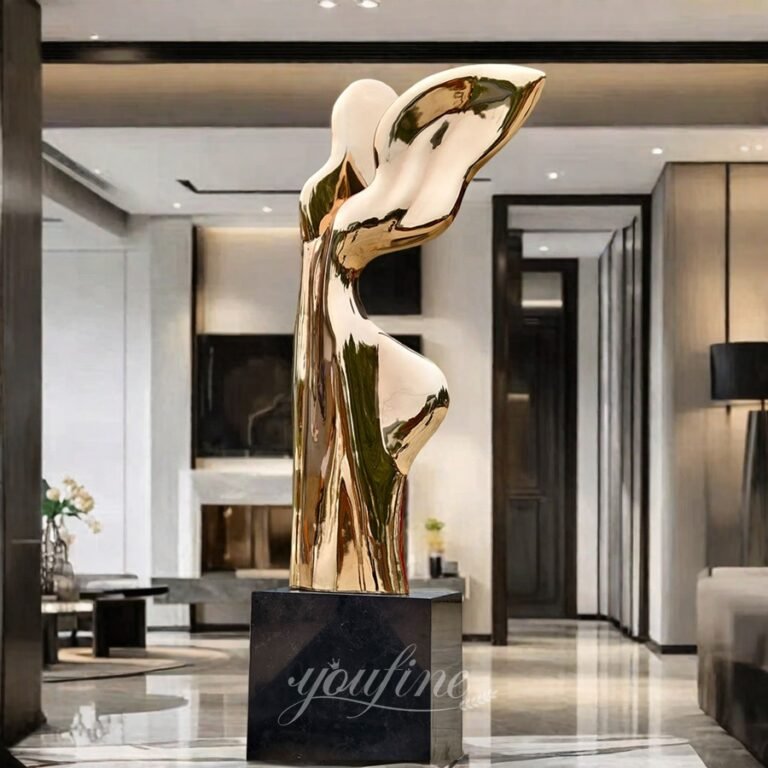 Abstract Shinny Rose Gold Metal Sculpture for Lobby Decor