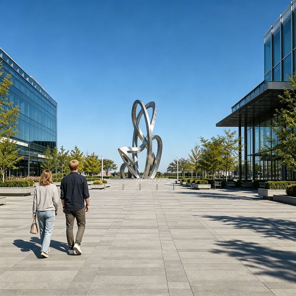 Abstract stainless steel landmark sculpture