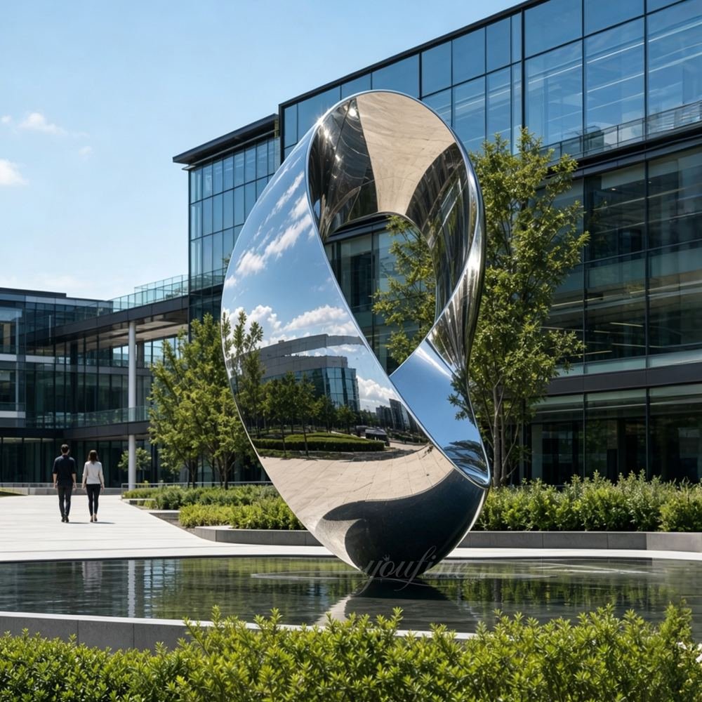 Abstract stainless steel sculpture for a corporate plaza