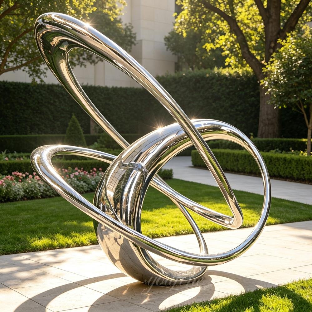 Abstract stainless steel sculpture for modern garden