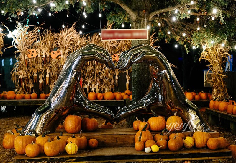 American farm stainless steel heart hand sculpture feedback
