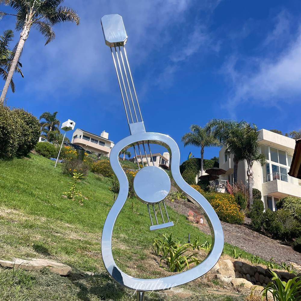 American outdoor yard stainless steel guitar sculpture feedback