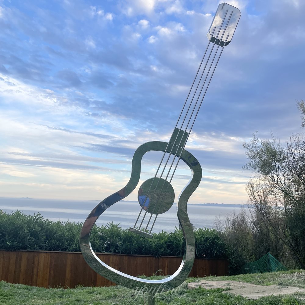 American outdoor yard stainless steel guitar sculpture feedback