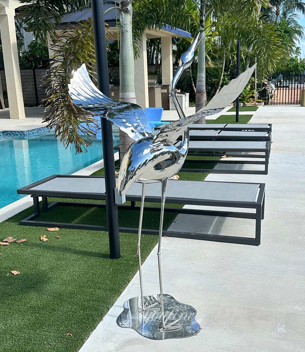 American stainless steel metal crane sculpture feedback