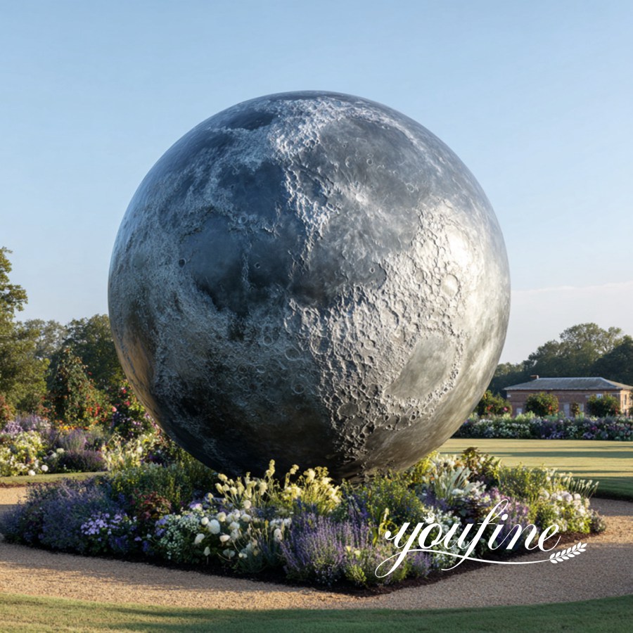 Large Antique Bronze Metal Moon Sphere Sculpture for Garden Decor