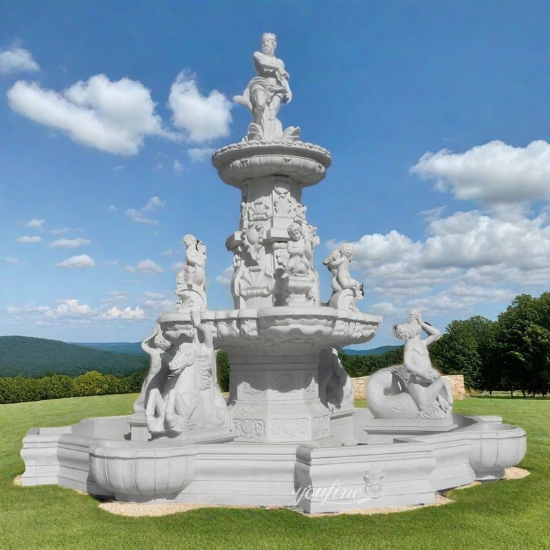 Asian white marble Poseidon fountain
