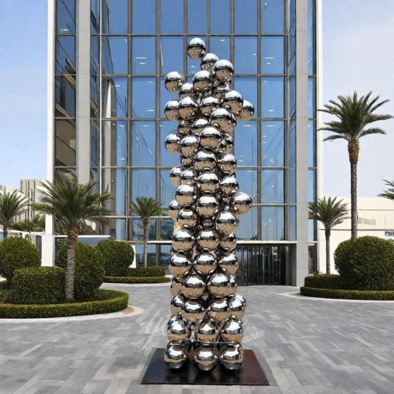 Attractive Stainless Steel Ball Column Sculpture for Square Decor