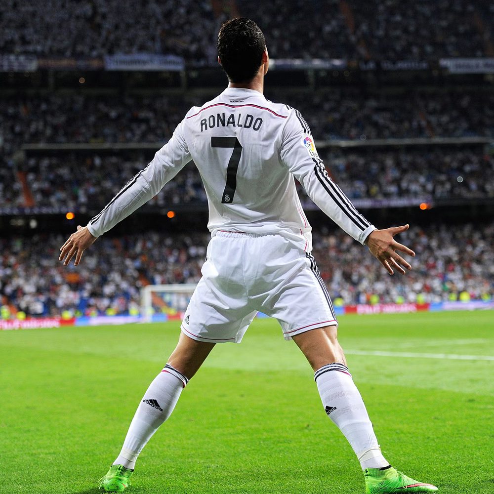 Back view of Cristiano Ronaldo on the football field