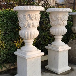  » Beautiful Hand Carved White Marble Flower Pots MOK1-165