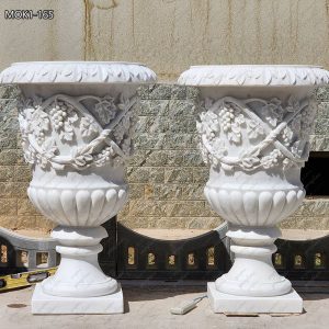 » Beautiful Hand Carved White Marble Flower Pots MOK1-165