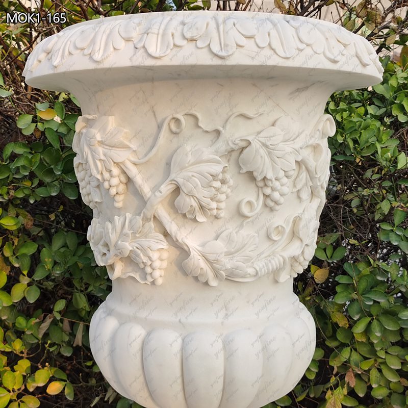 Beautiful Hand Carved White Marble Flower Pots MOK1-165