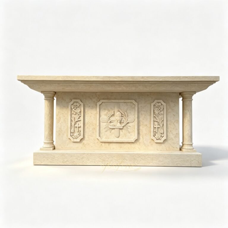 Beige Altar Table with Holy Eucharist Relief
