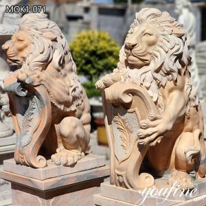 Beige Marble Lion Statues with Shield House Guardian MOK1-071