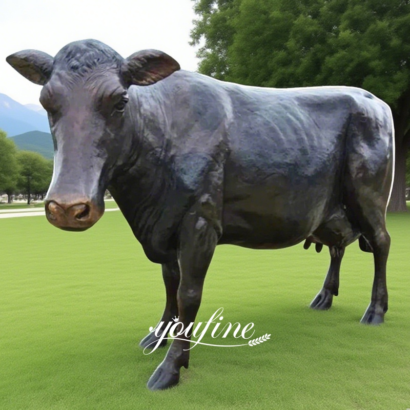 Big Standing Bronze Cow Statue for Park Decor