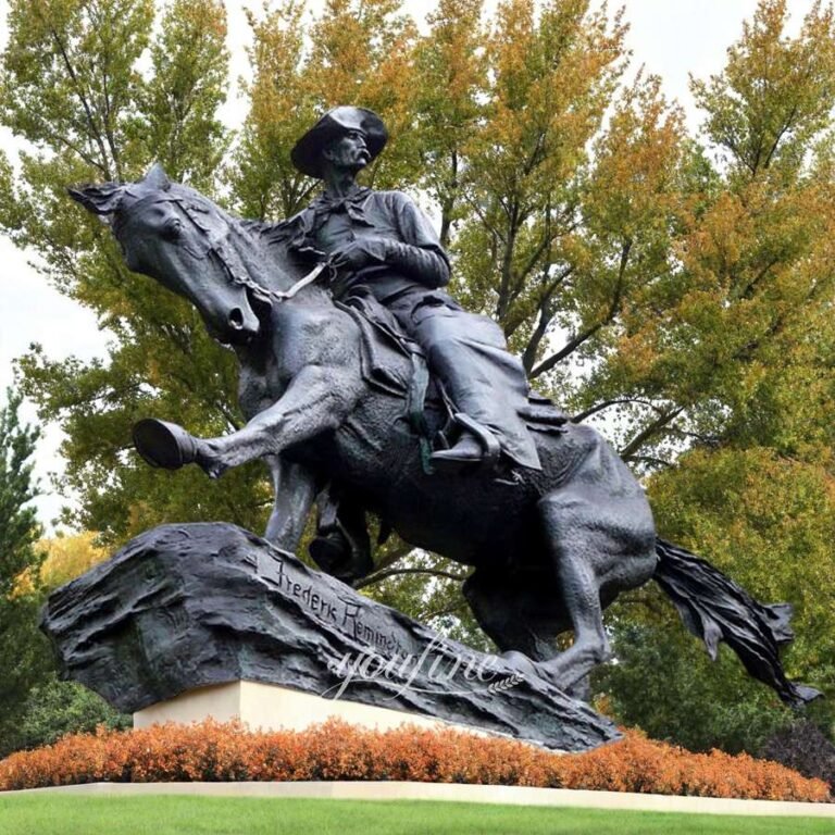 Black Bronze Cowboy on Horse Statue for Park Decor
