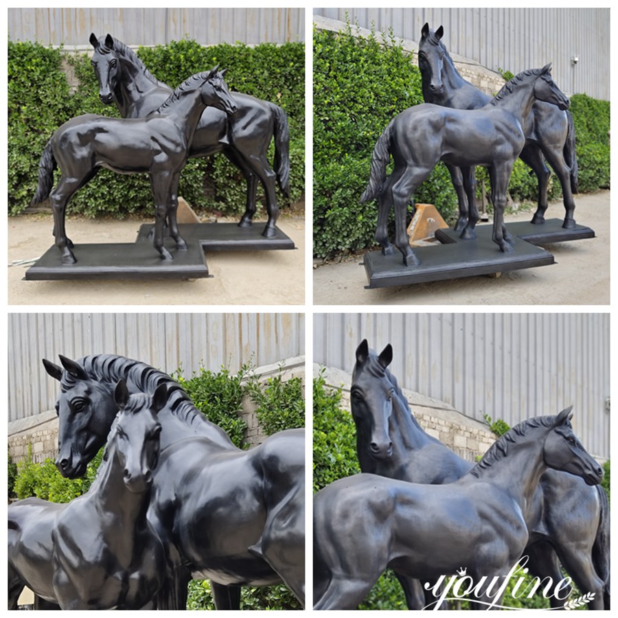 Black Mare and Foal Bronze Statue Details