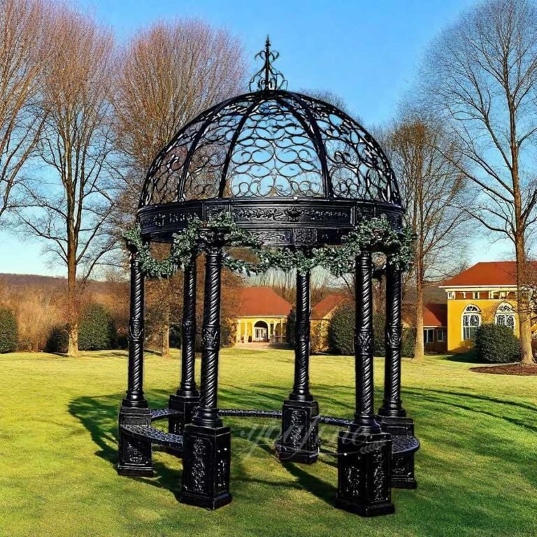 Black Victorian Style Cast Iron Gazebo for Outdoor Decor