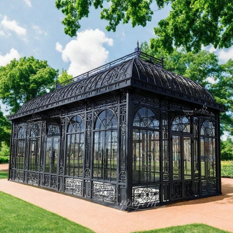 Black Victorian Wrought Iron Gazebo for Outdoor Decor