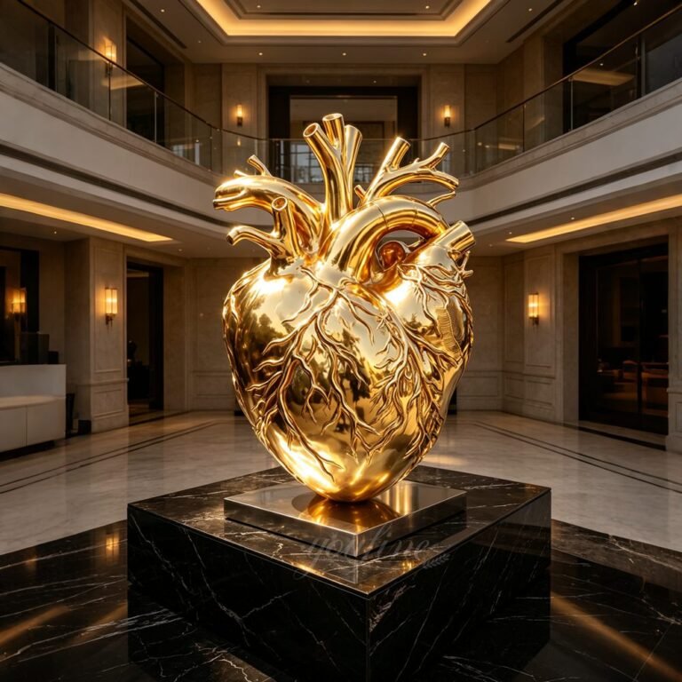 Breathtaking Golden Human Heart Sculpture for Indoor Lobby