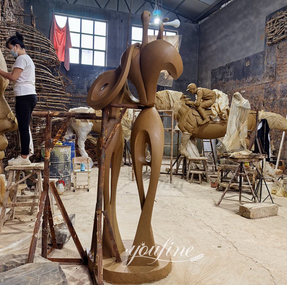 Bronze Abstract Lovers Sculpture Clay Model Back View