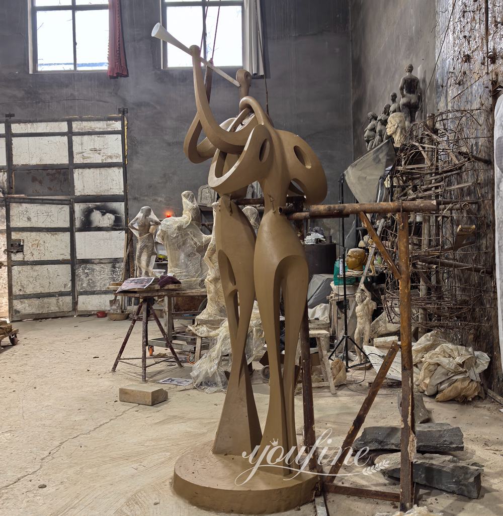 Bronze Abstract Lovers Sculpture Clay Model Side View