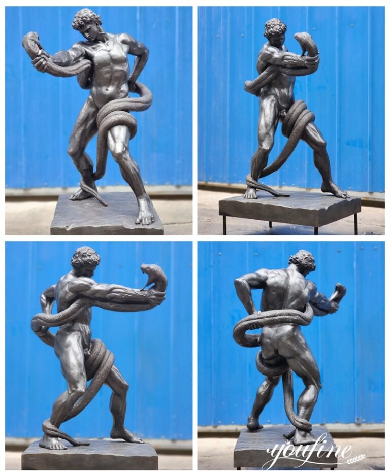 Python Head Statue Bronze An Athlete Wrestling With a Python Replica Statue