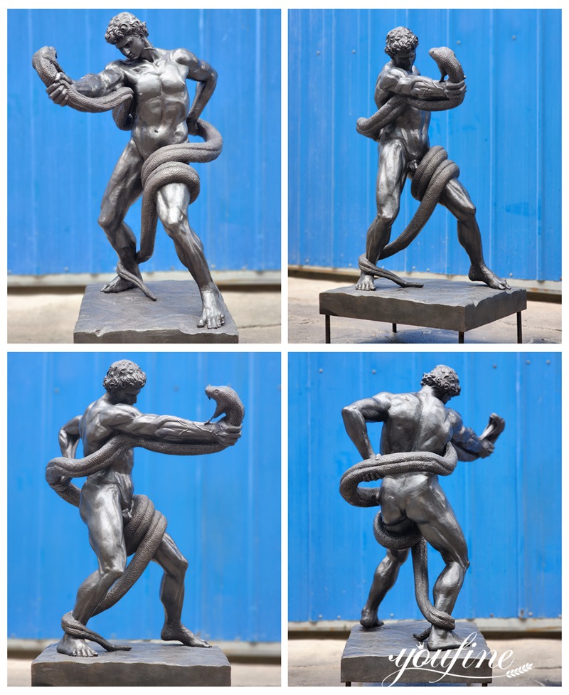 Bronze An Athlete Wrestling With a Python Replica Statue Details