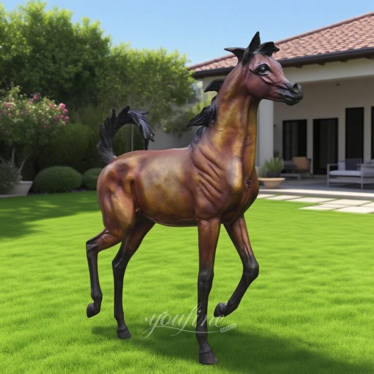 Brown Bronze Arabian Horse Sculpture for Yard Outdoor Decor