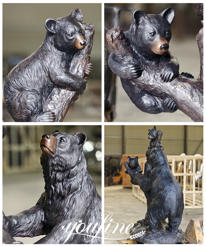 Bronze Bear Climbing Tree Statue Details