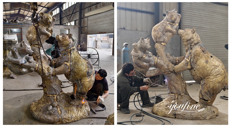Bronze Bear Climbing Tree Statue Welding Process