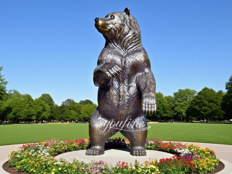 Standing Bronze Bear Mascot Sculpture for School Decor