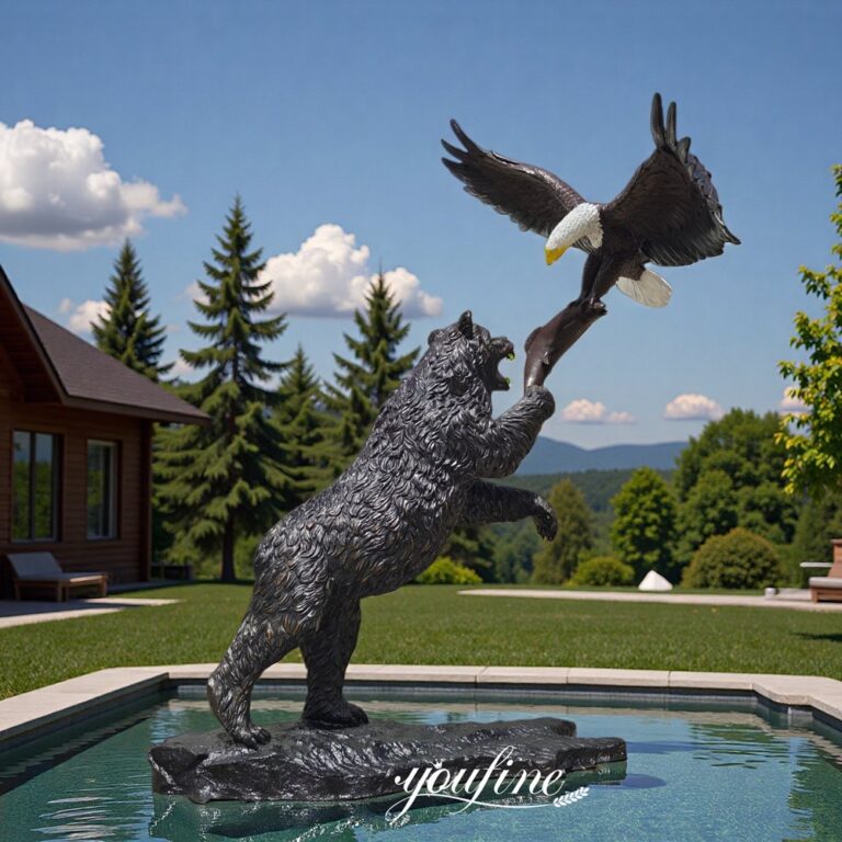 Bronze Bear and Eagle Fighting a Fish Statue for Outdoor Pond Decor