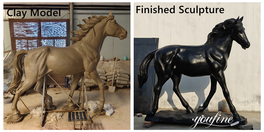 Bronze Black Horse Sculpture Walking Leisurely Casting Process