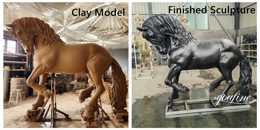 Bronze Black Horse Sculpture with Raised Leg Casting Process
