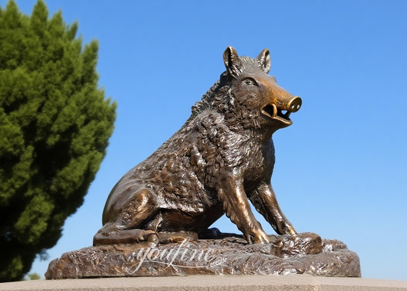 Brown Bronze Boar Mascot Sculpture for School Decor