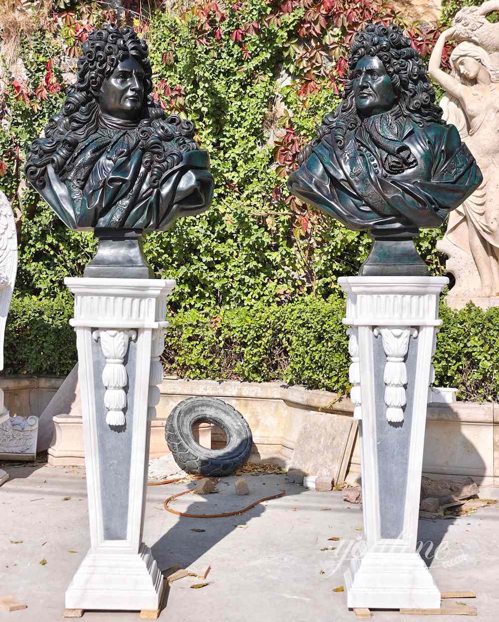 Bronze Bust Sculpture with Custom Gray-and-White Marble Pedestal