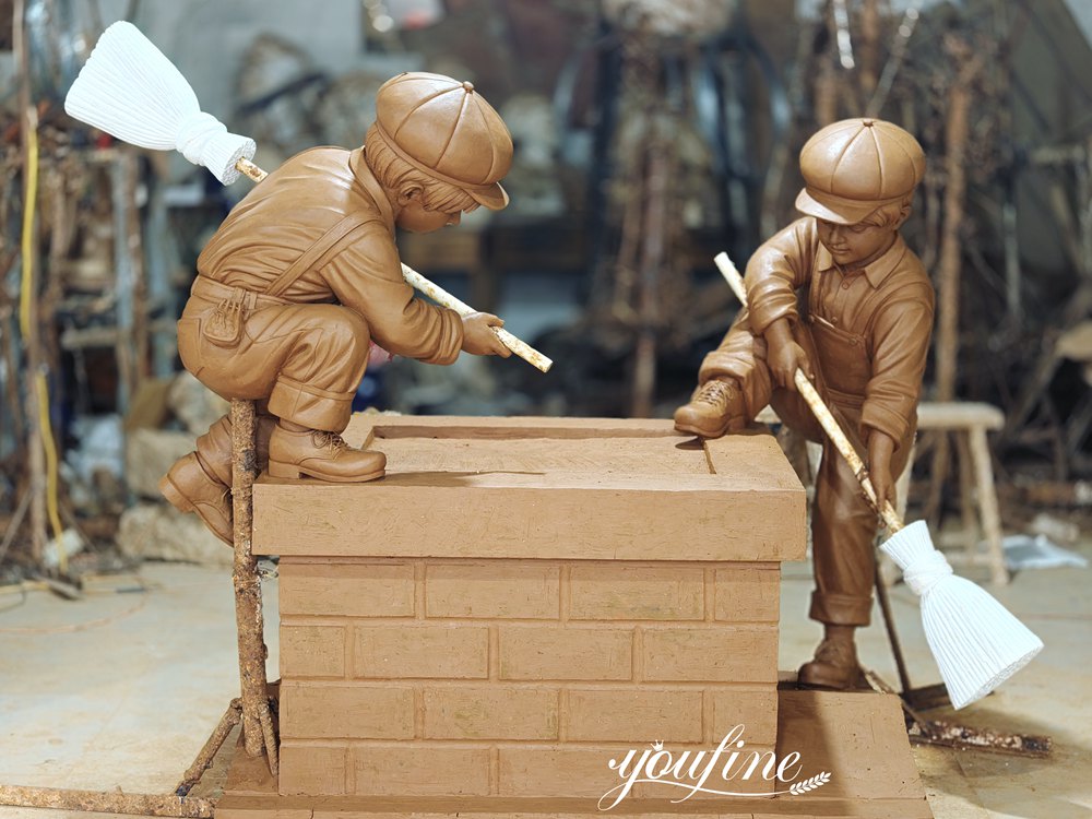 Bronze Chimney Sweep Children Sculpture Clay Model
