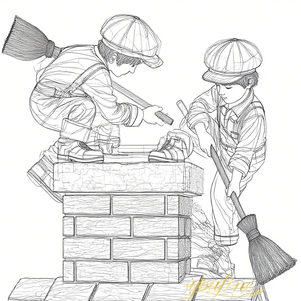 Bronze Chimney Sweep Children Sculpture Drawing