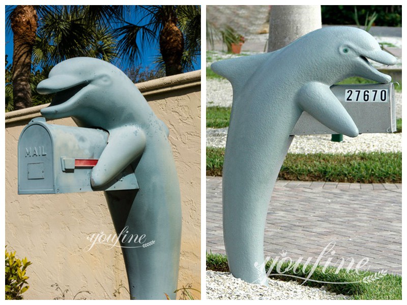 Bronze Dolphin Mailbox Statue