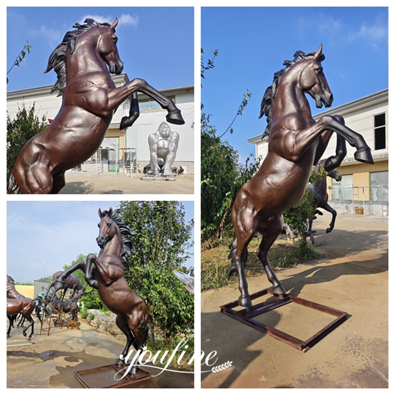 Bronze Horse Statue with Two Legs Up Details