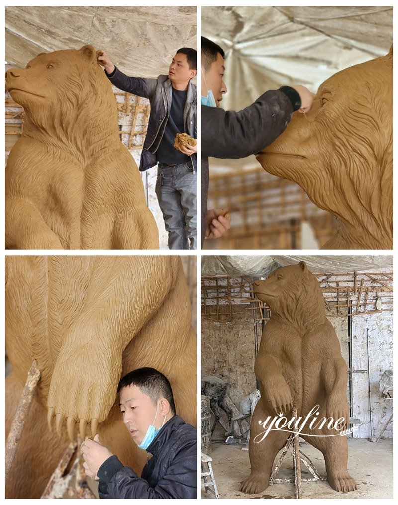 Bronze Large Bear Garden Statue Clay Model Modifying Process Display