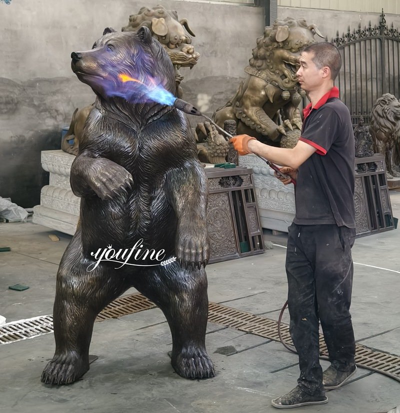 Bronze Large Bear Garden Statue Coloring Process Display