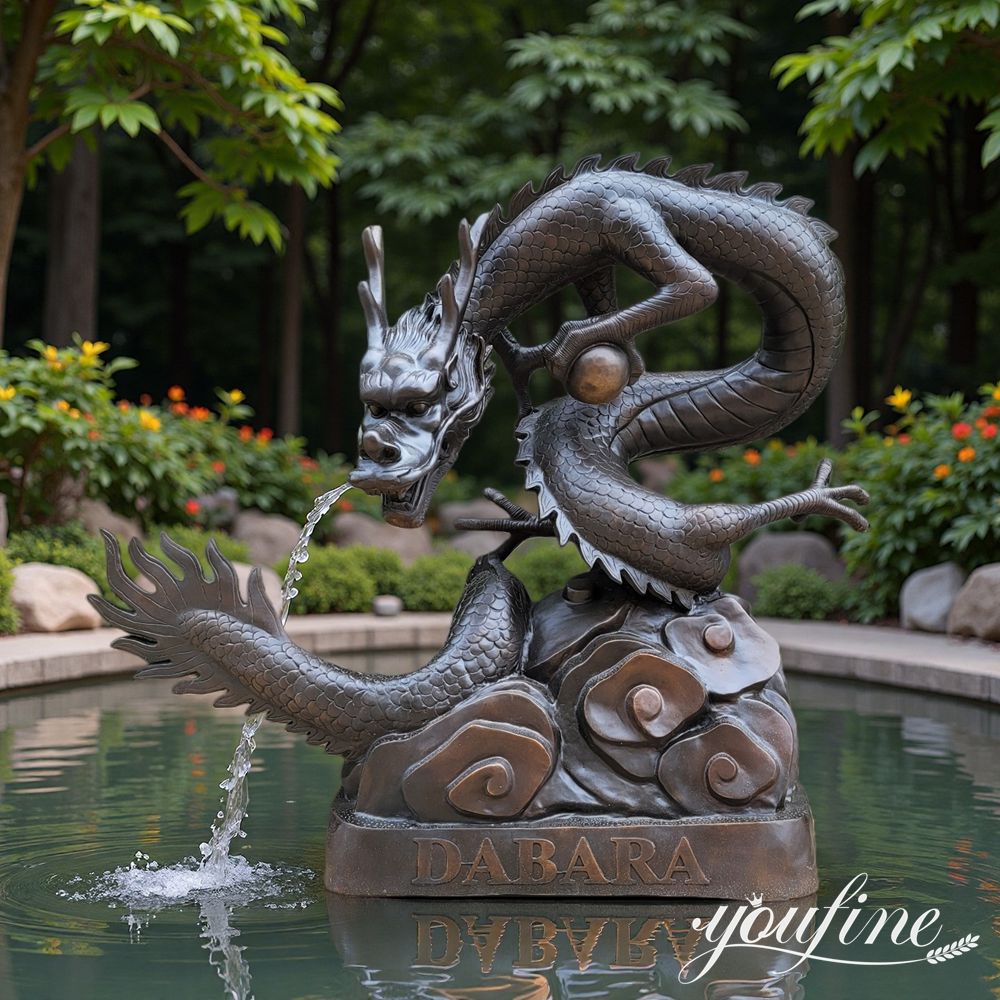 Black Bronze Large Chinese Dragon Water Fountain for Garden Decor